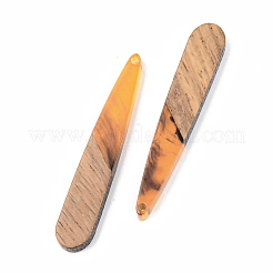 樹脂＆ウォールナットウッドペンダント  ティアドロップ  オレンジ  44x7.5x3mm  穴：1.5mm&nbsp;RESI-S389-039A-A01