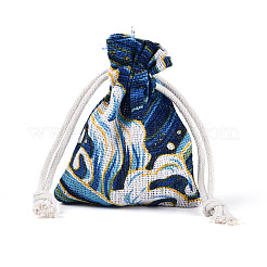 黄麻布製梱包袋ポーチ  巾着袋  海の波模様の長方形  藤紫色  9x7x0.5cm&nbsp;ABAG-N009-05A-02