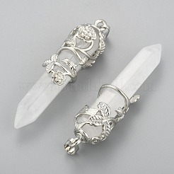 天然石クオーツクリスタルポイントペンダント  ロッククリスタルペンダント  真鍮パーツ  弾丸  プラチナ  57~60x16mm  穴：8x5mm&nbsp;G-O164-02-P05