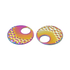 イオンプレーティング（IP）304ステンレスペンダント  フラットラウンドのチャーム  虹色  23x1mm  穴：8.3mm&nbsp;STAS-I671-16MC