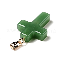 ガラスチャーム  ゴールデンメッキ鉄パーツ  クロス  グリーン  28.5x18x4.5mm  穴：5.5x3mm&nbsp;GLAA-A004-02C