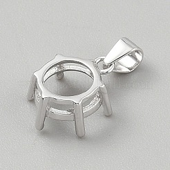 925純銀製のペンダントのカボションのセッティング  フラットラウンド  プラチナ  12x9x5mm  穴：2.5x4mm&nbsp;STER-WH0816-004P-01