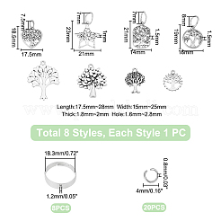 DIYチャーム調整リング作成キット  ツリー、スター、長方形の合金ペンダントを含む  ステンレス製の指輪コンポーネントと丸カン  ミックスカラー  36個/箱&nbsp;DIY-UN0004-87