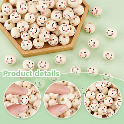 Printed Natural Wood European Beads&nbsp;WOOD-PH0002-79C