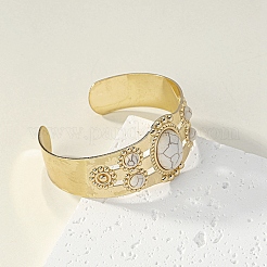 Resin Oval Beaded Open Cuff Bangle&nbsp;BJEW-F452-01A