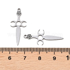 ステンレスペンダント201個  ダビデの星と月のチャームが付いた剣  ステンレス鋼色  27x11x1mm  穴：1.4mm&nbsp;STAS-I364-01P