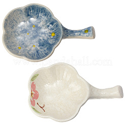 2個 2色花陶器インク皿  水彩絵の具を混ぜるパレット  ミックスカラー  111x73x23mm  1pc /カラー&nbsp;AJEW-GF0013-65