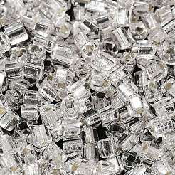 ガラスシードビーズ  角穴  銀並ぶ  正方形  透明  3~3.5x2.5~3x2.5~3mm  穴：1mm  約10714個/ポンド&nbsp;SEED-M011-01B-01