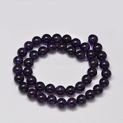 Round Grade A Natural Amethyst Bead Strands&nbsp;G-F289-19-8mm