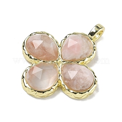 天然の桜瑪瑙のファセットペンダント  ラックメッキの真鍮製金具付きクローバーチャーム  ゴールドカラー  30~31x25.5x5.5~6mm  穴：4x3mm&nbsp;G-A308-01G-15