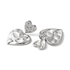 Rack Plating Brass Textured Heart Dangle Stud Earring&nbsp;EJEW-H099-04P