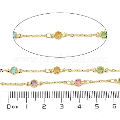 真鍮チェーン  ガラスのリンク付き  カドミウムフリー＆ニッケルフリー＆鉛フリー  花  カラフル  ハンダ付け  スプールで  18KGP本金メッキ  10x4.5x2mm&nbsp;CHC-B022-07G