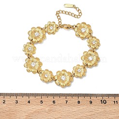 304 Stainless Steel Micro Pave Clear Cubic Zirconia Daisy Link Chain Bracelets for Women&nbsp;BJEW-F533-01A-G