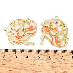 メッキ合金エナメルチャームラック  ゴールドカラー  花の魅力を持つ魚  オレンジ  30x31x1mm  穴：2mm&nbsp;FIND-Q099-03C-02