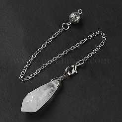 天然水晶dowsing pendulum大きなペンダント  プラチナメッキ真鍮パーツ  弾丸チャーム  カドミウムフリー＆鉛フリー  218~222mm&nbsp;G-H286-03P-01