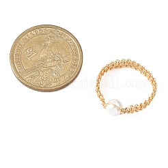 女性用ラウンドシェルパール編みビーズ指輪  銅線と  ゴールドカラー  6.5mm  内径：20mm&nbsp;RJEW-JR00950-01