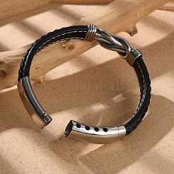 男性用編み込みマイクロファイバーレザーコードブレスレット  316サージカルステンレススチールの研磨されたバックルと304ステンレススチールの留め具付き  ステンレス鋼色  9-1/2インチ（24cm）&nbsp;BJEW-Z081-03P-01