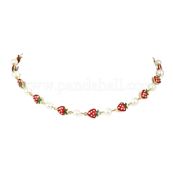 Brass Enamel Red Strawberry Link Chain Necklaces for Women&nbsp;NJEW-JN06121