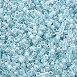 蛍光色ガラスシリンダービーズ  シードビーズ  焼き付け塗料  丸い穴  ライトブルー  1.5~2x1~2mm  穴：0.8mm  約8000個/袋  約1ポンド/バッグ&nbsp;SEED-S047-P-009