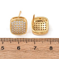 真鍮製マイクロパヴェキュービックジルコニアスタッドピアス  女性用パヴェクラスターイヤリング  正方形  18KGP本金メッキ  11x11mm&nbsp;EJEW-F418-01G-03