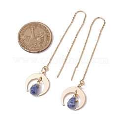 天然ブルースポットジャスパー ティアドロップ ダングル スタッド イヤリング  金色の真鍮の月の耳の糸  80x18mm&nbsp;EJEW-JE05712-01