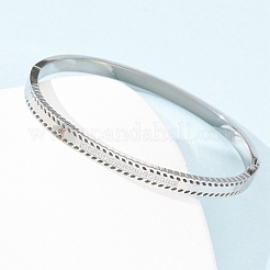 304ステンレススチール製マイクロパヴェキュービックジルコニアヒンジ付きバングル（女性用）  ステンレス鋼色  内径：2-3/8x1-7/8インチ（5.9x4.75cm）&nbsp;BJEW-Z146-04P