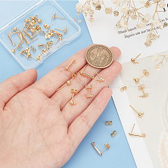 30Pcs 3 Style Ball & Teardrop Brass Stud Earring Findings&nbsp;KK-BC0012-24