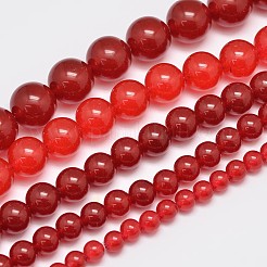 天然石&染め加工マレーシアジェイドビーズ連売り  模造赤瑪瑙  ラウンド  レッド  4mm  穴：0.8mm  約92個/連  15インチ&nbsp;G-A146-4mm-A02