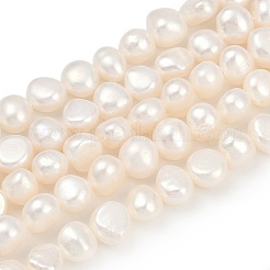天然養殖淡水パールビーズ連売り  研磨両側  グレード6a+  リネン  7~8mm  穴：0.7mm  約47~49個/連  13.19''~13.58''（33.5~34.5センチメートル）&nbsp;PEAR-P064-20B-07A-02