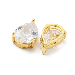 真鍮チャーム  ガラスと  ティアドロップチャーム  18KGP本金メッキ  17x10.5x6mm  穴：1mm&nbsp;KK-D090-10G