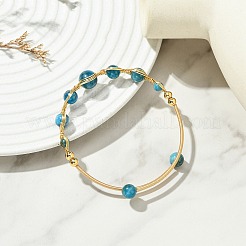 Herringbone Wire-Wrapped Natural Mixed Gemstone Brass Cuff Bangles&nbsp;BJEW-JB14039