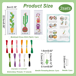 3セット3スタイルDIYオーバル＆サボテン模様ブックマーククロスステッチキット  刺繍糸を使って  ファブリック  針  針糸通し装置  混合模様  225x80x1mm  4~9色  1セット/スタイル&nbsp;DIY-NB0008-96