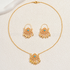 Bohemian Synthetic Turquoise Tassel Earrings & Necklaces Set for Women&nbsp;CM6936