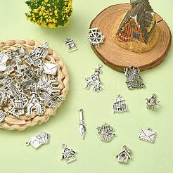 60pcs12スタイルチベットスタイルアロイペンダント  犬小屋＆コーヒーマシン＆風車  アンティークシルバー  15~24.5x11~20x1~4mm  穴：2mm  5個/スタイル&nbsp;ST-CJ0002-56