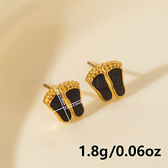 304ステンレススチールの誇張されたフットプリントスタッドピアス  ゴールドカラー  10x3.9mm&nbsp;LS-BU6703-3
