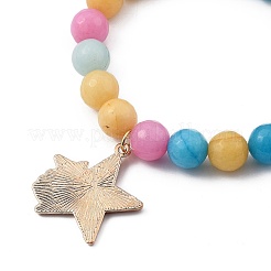 Round Natural White Jade Beaded Stretch Charm Bracelets Sets&nbsp;BJEW-JB05428