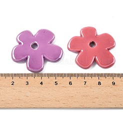 手作りの陶器ビーズ  花  光沢釉の磁器  ミックスカラー  34.5x32.5x5mm  穴：3.9mm&nbsp;PORC-A030-02
