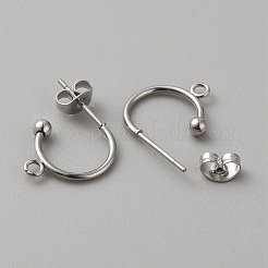 304ステンレススチールスタッドピアス金具  水平ループ付き  ラウンド  ステンレス鋼色  16x13.5x3mm  穴：1.8mm&nbsp;X1-STAS-TAC0017-02B