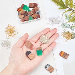 半楕円形のダングルイヤリングDIY製作キット  レジン＆ウォールナットウッドペンダントを含む  真鍮のピアスフック  鉄オープン丸カン  ゴールデン＆シルバー  ペンダント：16ピース/セット&nbsp;DIY-OC0007-90