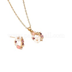 女性用フラワー合金＆樹脂イヤリング＆ペンダントネックレス＆リングセット  ゴールドカラー  470mm&nbsp;WGA2AA0-02