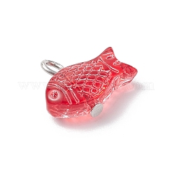 魚のスプレー塗装ガラスペンダント  プラチナ鉄ループ付き  ミックスカラー  13x15x5mm  穴：2.5mm&nbsp;PALLOY-JF03779