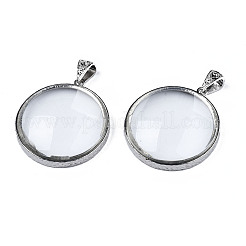 ガラスチャーム  真鍮パーツ  フラットラウンドのチャーム  プラチナ  透明  46.5x42x9.5mm  穴：9.5mm&nbsp;GLAA-S199-003