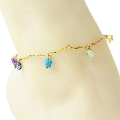 7 Chakra Gemstone Chip Charm 304 Stainless Steel Wavy Bar Link Chain Anklets for Women&nbsp;AJEW-AN00884