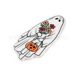 ハロウィンテーマの不透明プリントアクリルパーツ  ゴースト  46x21.5x1.8mm  穴：2mm&nbsp;SACR-S034-07A