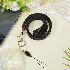 ポリエステル製の伸縮性のあるネックストラップ  名刺ストラップ  合金クラスプ付  ブラック  464mm&nbsp;AJEW-CL0001-43A