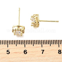 Square Brass Micro Pave Clear Cubic Zirconia Stud Earrings&nbsp;EJEW-G433-04G