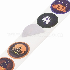 ハロウィンラウンドステッカー500枚  すべて紙製の粘着ステッカー付き  ゴースト  53x28mm&nbsp;AJEW-S089-02