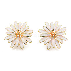 スプレー塗装された真鍮のツイスタークラスプ  ニッケルフリー  白い花  18KGP本金メッキ  25x25mm&nbsp;JEWB-N008-02