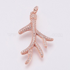 真鍮製マイクロパヴェキュービックジルコニアペンダント  ブランチ  ミックスカラー  37~38x23x3mm  穴：3x5mm&nbsp;ZIRC-J019-12B