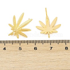 真鍮製スタッドピアスパーツ  カドミウムフリー＆ニッケルフリー＆鉛フリー  カン付き  葉  18KGP本金メッキ  19.5x17mm  穴：1.4mm  ピン：0.8x11.5mm&nbsp;LS-KK-Z099-04G-01